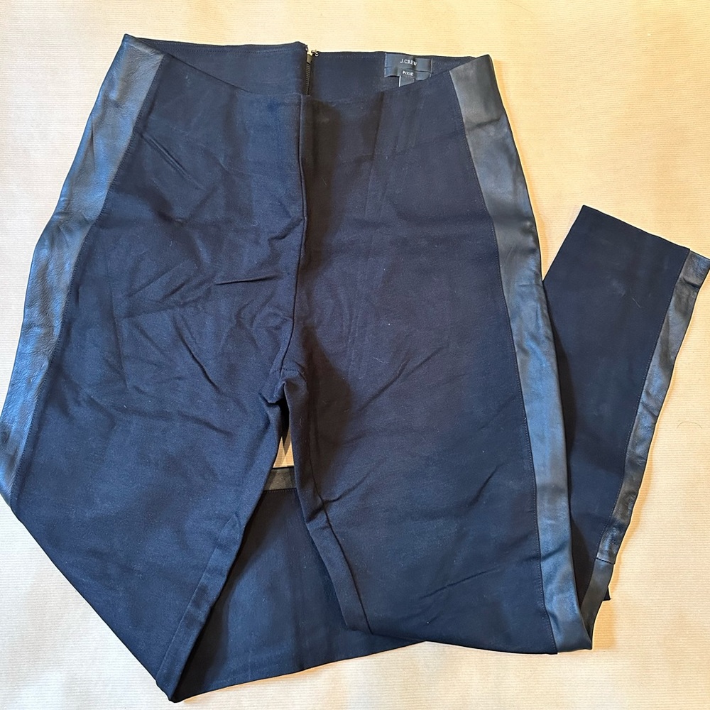 J Crew leather trimmed pixie pant size 12 stretch ponte